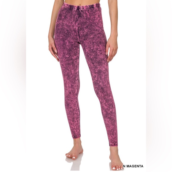 NWT! Dark Plum Soft MINERAL WASHED FULL LENGTH LEGGINGS - Picture 2 of 4